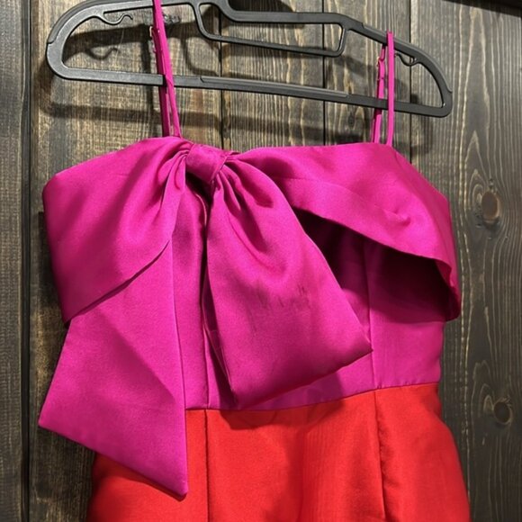 Anthropologie Hutch Bow Tie Mini Dress 6 Pink Red Cocktail Party Prom Boho - Picture 2 of 13